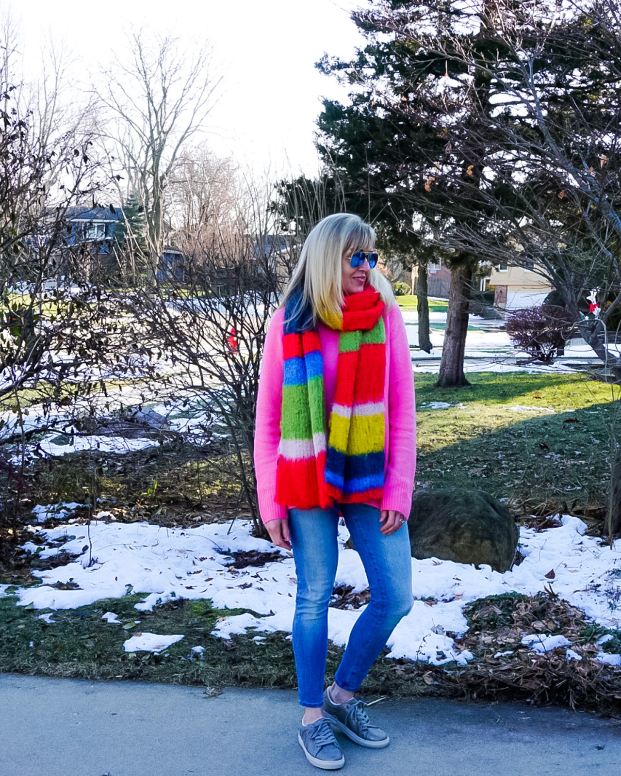 A Cozy Pink Sweater Outfit to Wear this Winter Doused in Pink